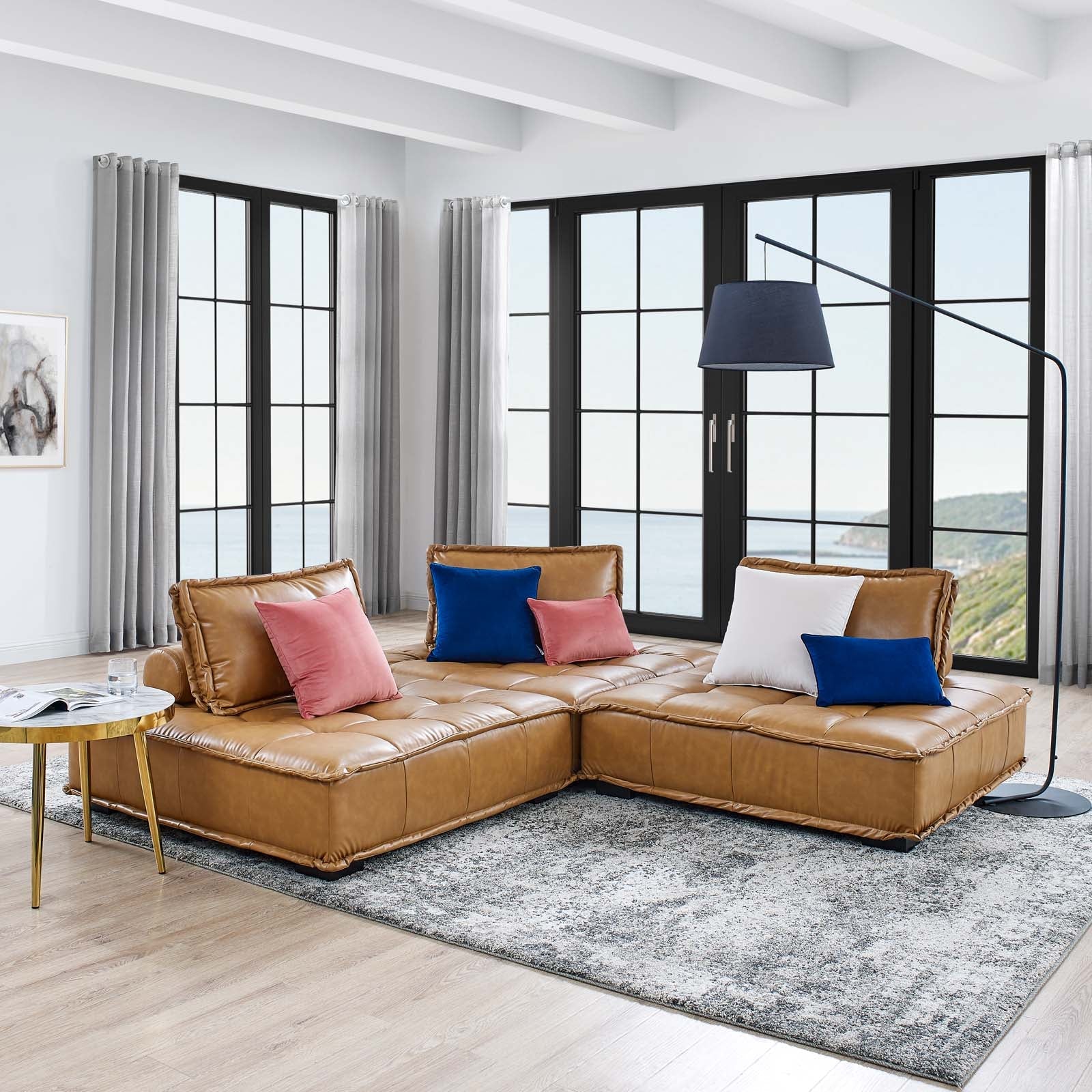 Modway Saunter Tufted Vegan Leather Vegan Leather 3-Piece Sofa | Sofas | Modishstore