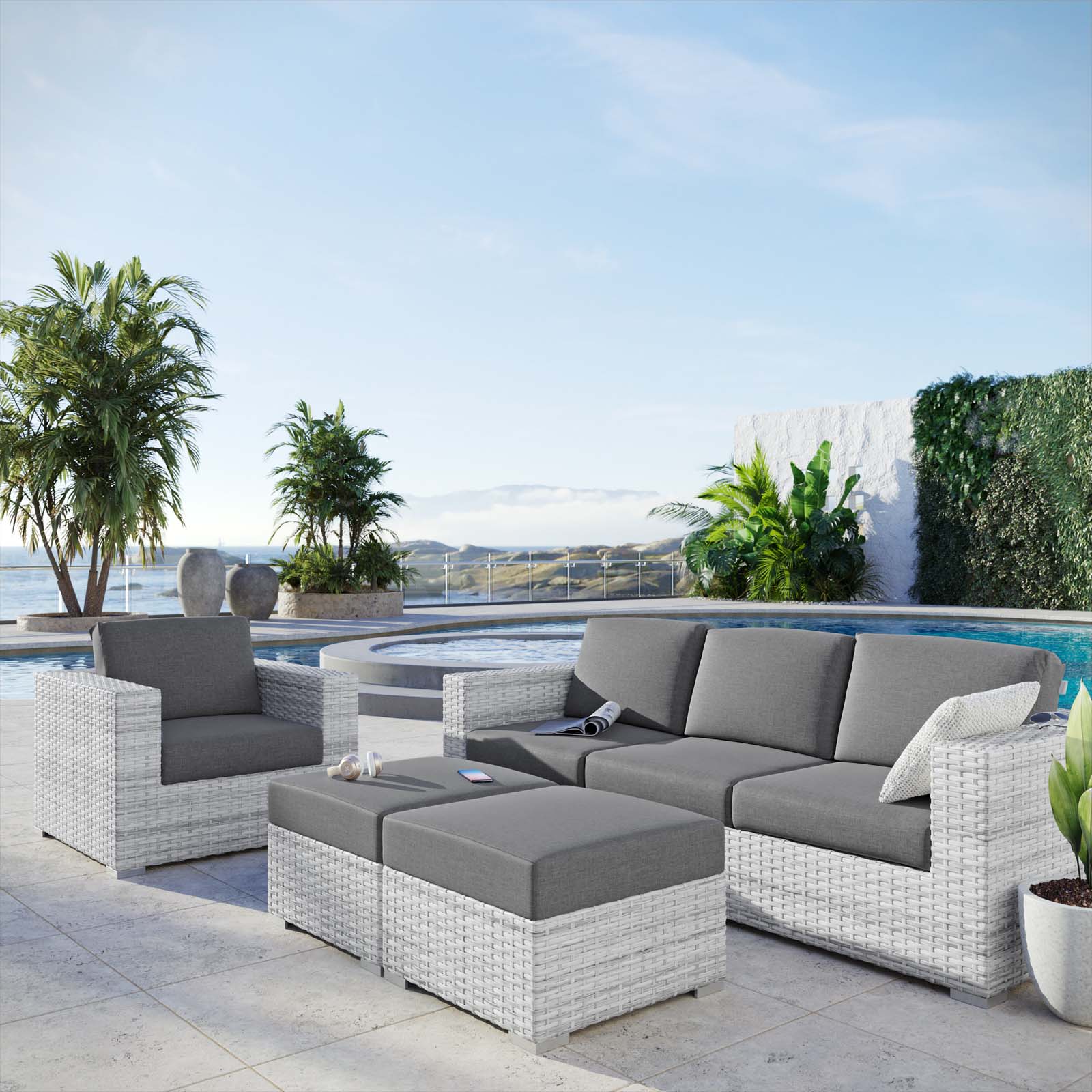 Modway Convene 4-Piece Outdoor Patio Set | Outdoor Sofas, Loveseats & Sectionals