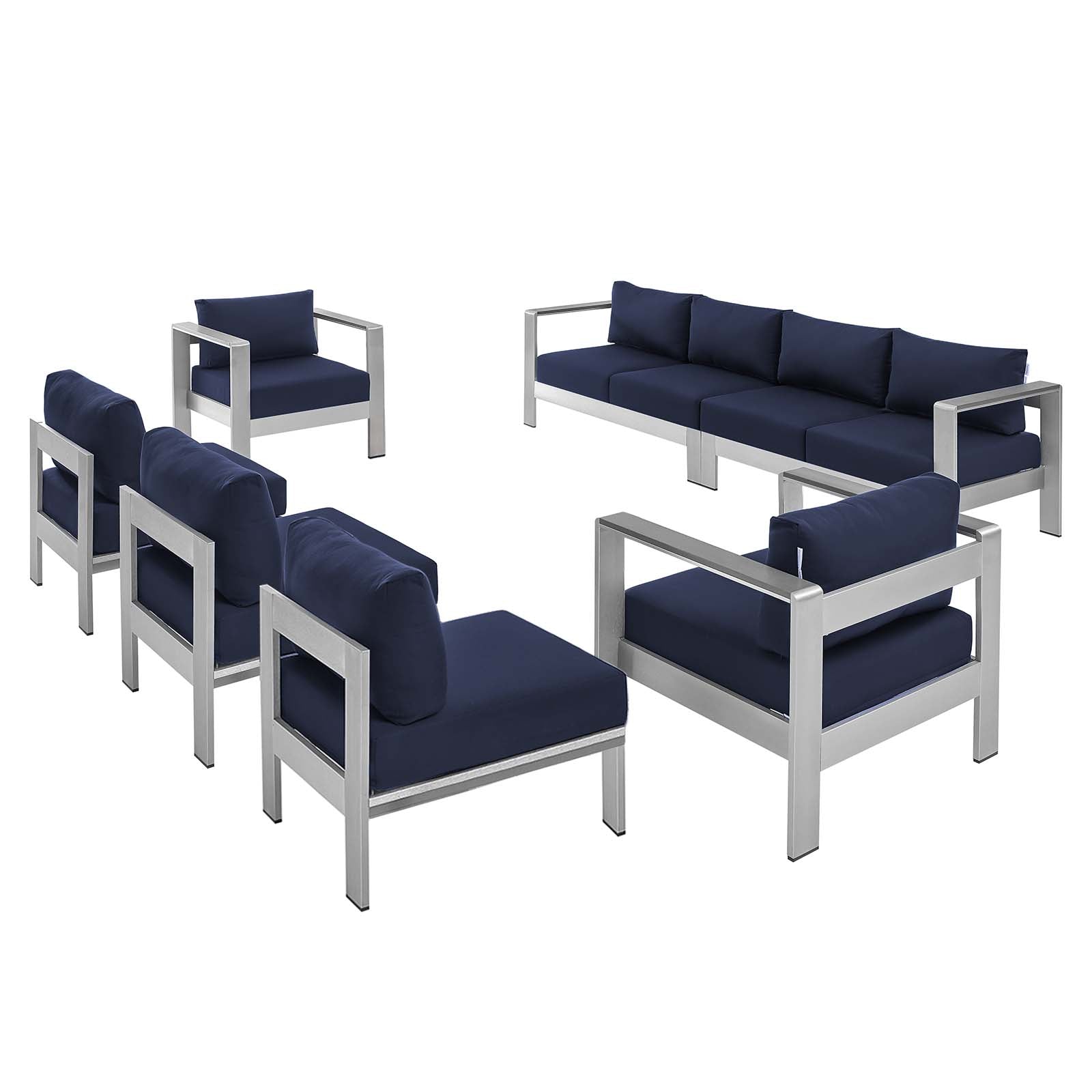 Shore Sunbrella® Fabric Outdoor Patio Aluminum 7 Piece Sectional Sofa Set By Modway | Outdoor Sofas, Loveseats & Sectionals | Modishstore-2