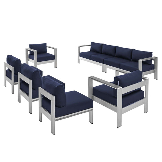 Shore Sunbrella® Fabric Outdoor Patio Aluminum 7 Piece Sectional Sofa Set By Modway | Outdoor Sofas, Loveseats & Sectionals | Modishstore-2