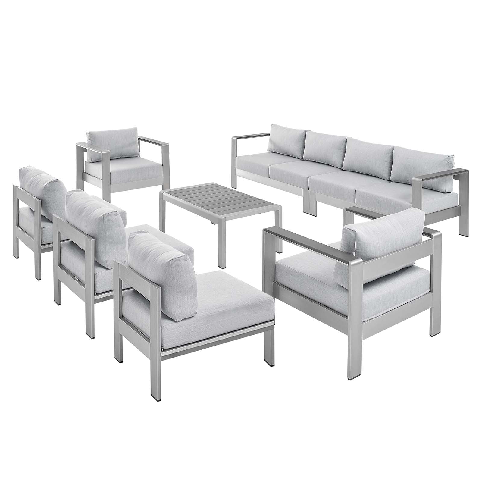 Shore Sunbrella® Fabric Outdoor Patio Aluminum 8 Piece Sectional Sofa Set By Modway | Outdoor Sofas, Loveseats & Sectionals | Modishstore