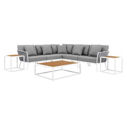 Stance 8 Piece Outdoor Patio Aluminum Outdoor Patio Aluminum Sectional Sofa Set By Modway | Outdoor Sofas, Loveseats & Sectionals | Modishstore