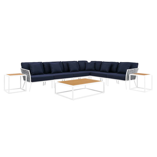 Stance 9 Piece Outdoor Patio Aluminum Outdoor Patio Aluminum Sectional Sofa Set By Modway | Outdoor Sofas, Loveseats & Sectionals | Modishstore-2