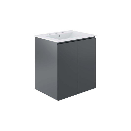 Bryn 24" Wall-Mount Bathroom Vanity By Modway - EEI-5777-GRY-BLK | Bathroom Accessories |  Modishstore - 2