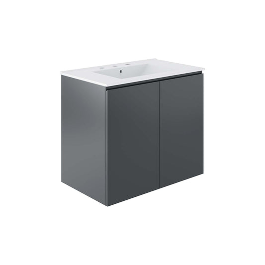 Bryn 30" Wall-Mount Bathroom Vanity By Modway - EEI-5778-GRY-BLK | Bathroom Accessories |  Modishstore - 2