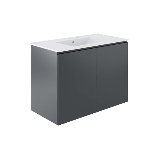 Bryn 36" Wall-Mount Bathroom Vanity By Modway - EEI-5779-GRY-BLK | Bathroom Accessories |  Modishstore - 2