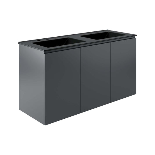 Bryn 48" Wall-Mount Double Sink Bathroom Vanity By Modway - EEI-5781-GRY-BLK | Bathroom Accessories |  Modishstore