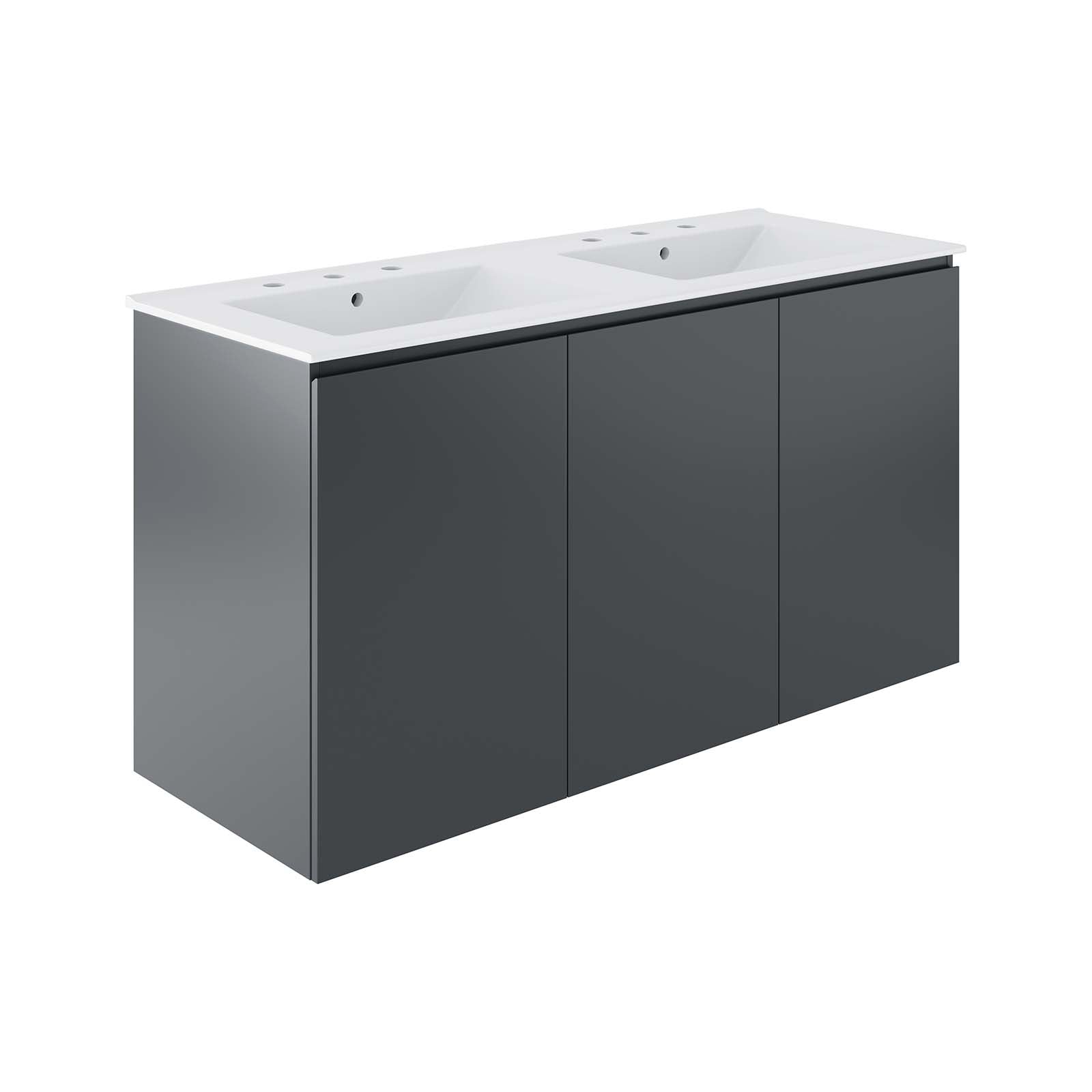 Bryn 48" Wall-Mount Double Sink Bathroom Vanity By Modway - EEI-5781-GRY-BLK | Bathroom Accessories |  Modishstore - 2