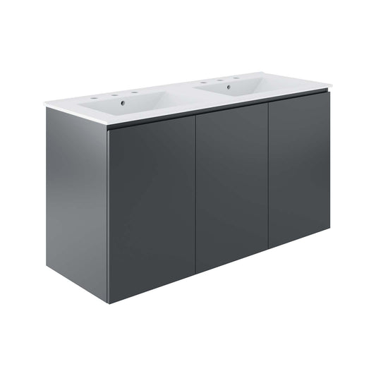 Bryn 48" Wall-Mount Double Sink Bathroom Vanity By Modway - EEI-5781-GRY-BLK | Bathroom Accessories |  Modishstore - 2