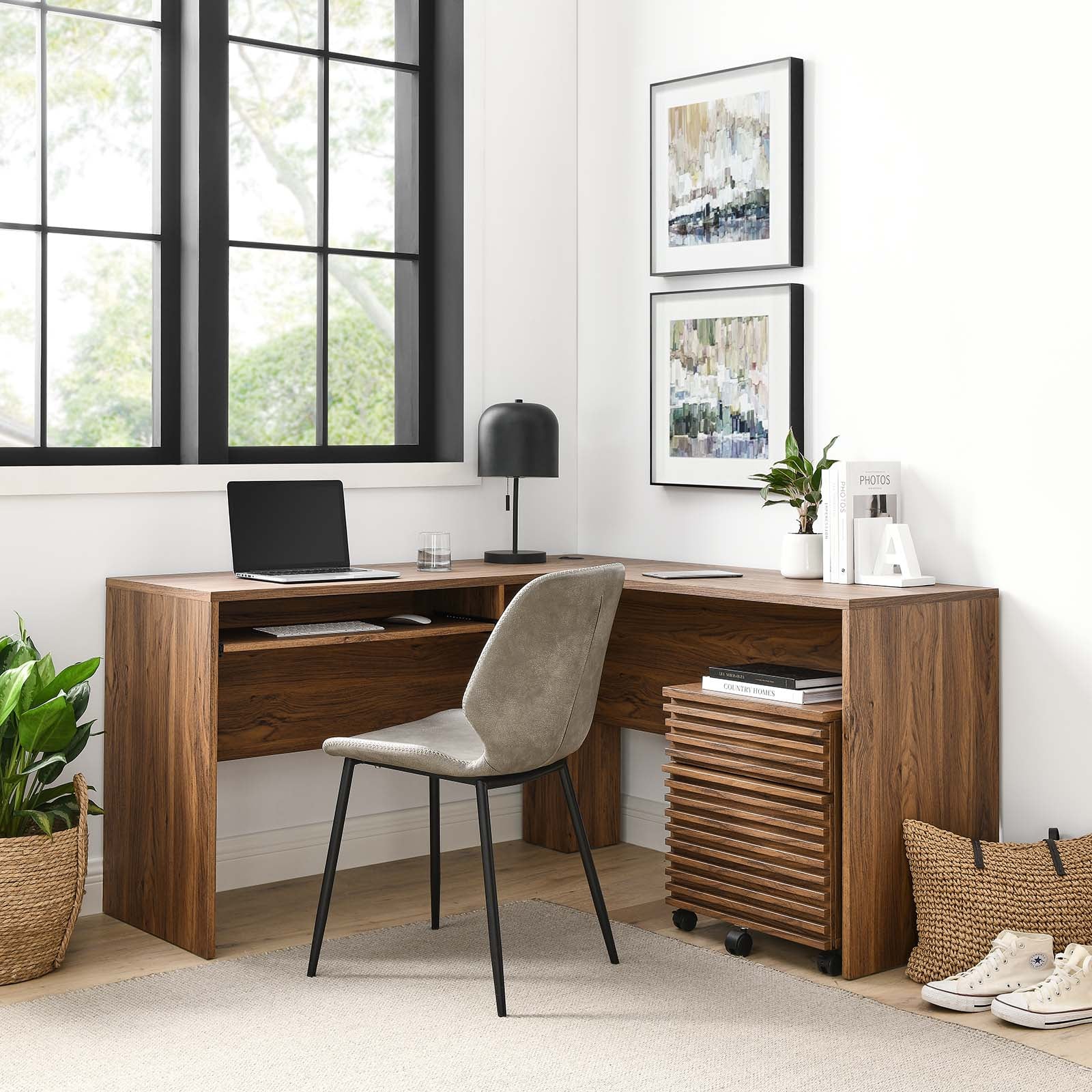 Render Wood Desk And File Cabinet Set By Modway - EEI-5821-WAL | Desks |  Modishstore