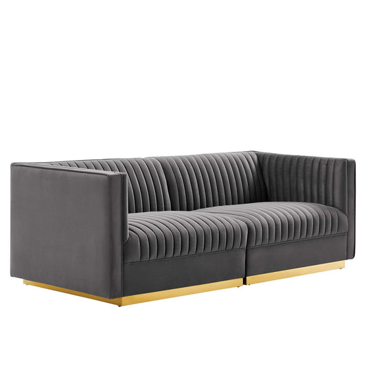 Sanguine Channel Tufted Performance Velvet Modular Sectional Sofa Loveseat By Modway - EEI-5824 | Loveseats | Modishstore - 2