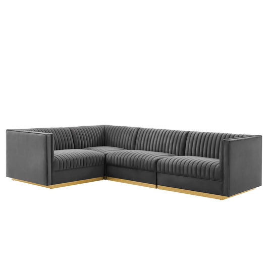 Sanguine Channel Tufted Performance Velvet 4-Piece Left-Facing Modular Sectional Sofa By Modway - EEI-5830 | Sectional | Modishstore - 2