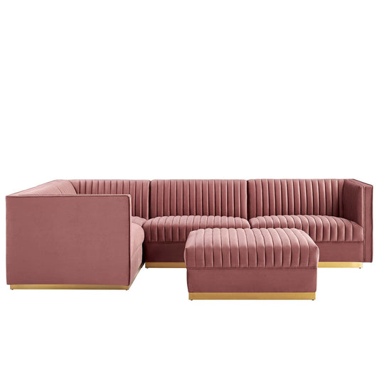 Sanguine Channel Tufted Performance Velvet 5-Piece Left-Facing Modular Sectional Sofa By Modway - EEI-5832 | Sectional | Modishstore