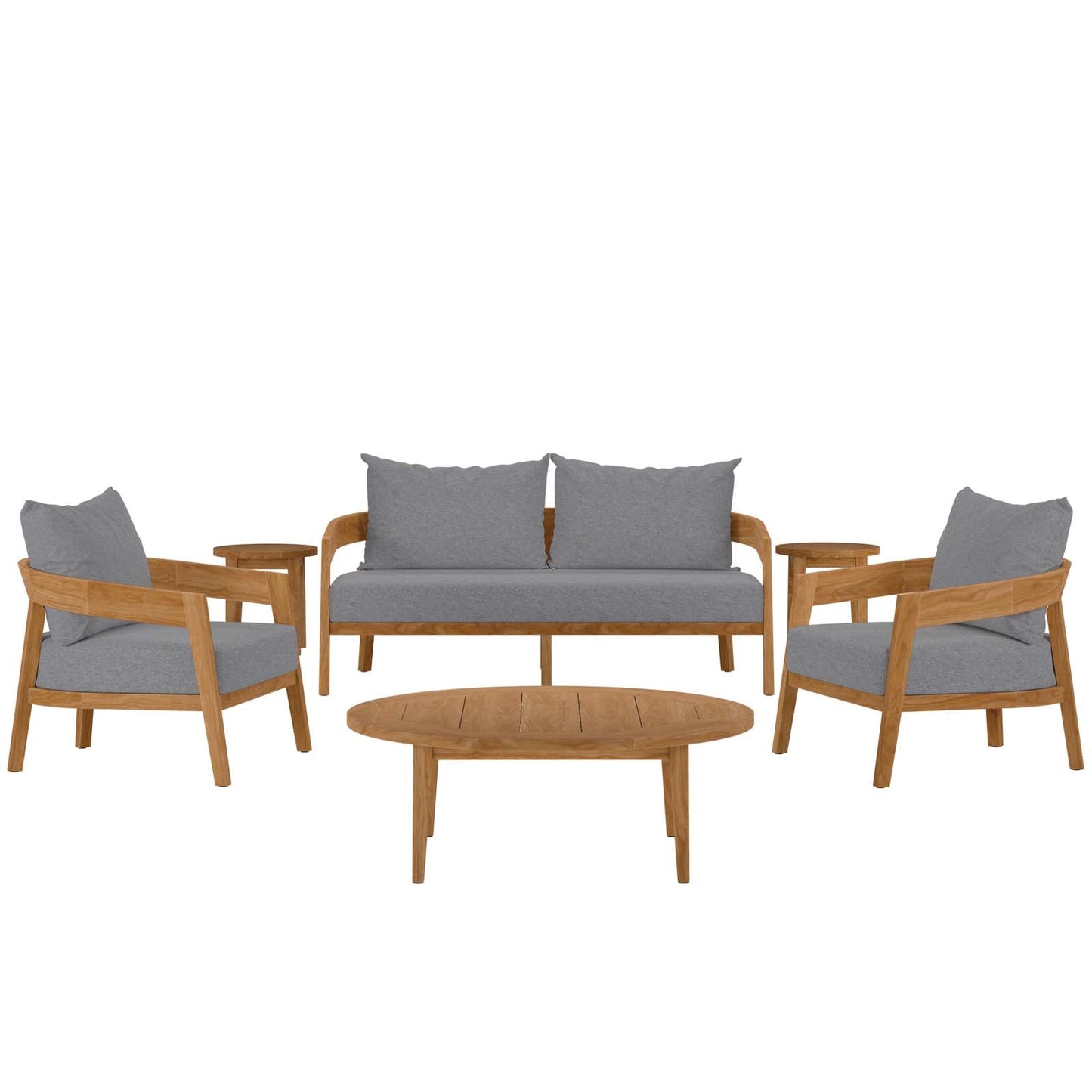 Brisbane 6-Piece Teak Wood Outdoor Patio Outdoor Patio Set By Modway - EEI-5833-NAT-GRY | Outdoor Sofas, Loveseats & Sectionals |  Modishstore