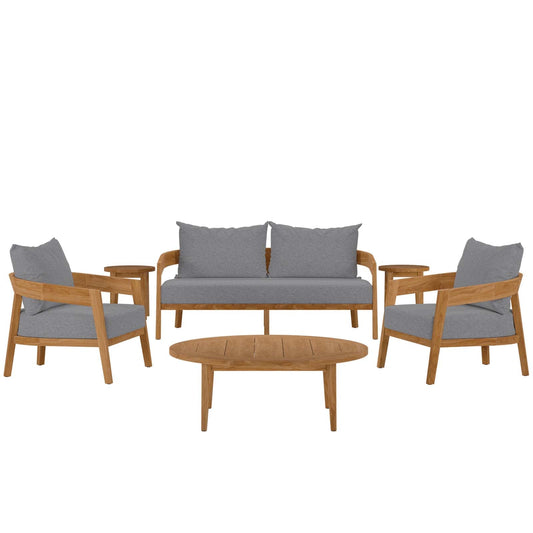 Brisbane 6-Piece Teak Wood Outdoor Patio Outdoor Patio Set By Modway - EEI-5833-NAT-GRY | Outdoor Sofas, Loveseats & Sectionals |  Modishstore