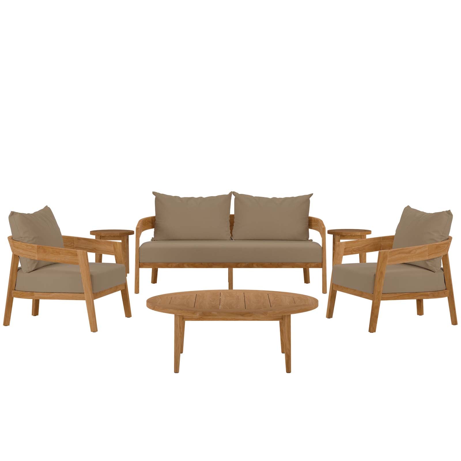 Brisbane 6-Piece Teak Wood Outdoor Patio Outdoor Patio Set By Modway - EEI-5833-NAT-GRY | Outdoor Sofas, Loveseats & Sectionals |  Modishstore - 2
