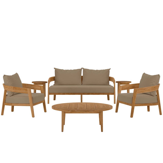 Brisbane 6-Piece Teak Wood Outdoor Patio Outdoor Patio Set By Modway - EEI-5833-NAT-GRY | Outdoor Sofas, Loveseats & Sectionals |  Modishstore - 2