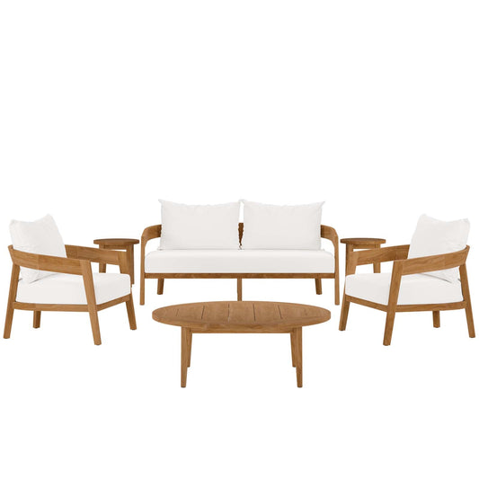 Brisbane 6-Piece Teak Wood Outdoor Patio Outdoor Patio Set By Modway - EEI-5833-NAT-GRY | Outdoor Sofas, Loveseats & Sectionals |  Modishstore - 4