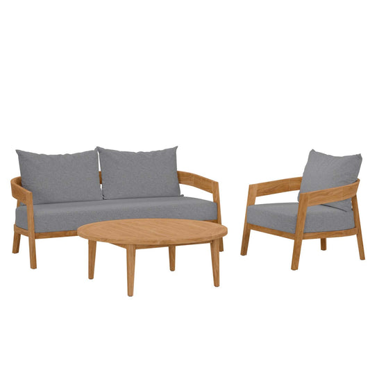 Brisbane 3-Piece Teak Wood Outdoor Patio Outdoor Patio Set By Modway - EEI-5834-NAT-GRY | Outdoor Sofas, Loveseats & Sectionals |  Modishstore