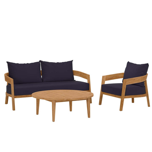 Brisbane 3-Piece Teak Wood Outdoor Patio Outdoor Patio Set By Modway - EEI-5834-NAT-GRY | Outdoor Sofas, Loveseats & Sectionals |  Modishstore - 3