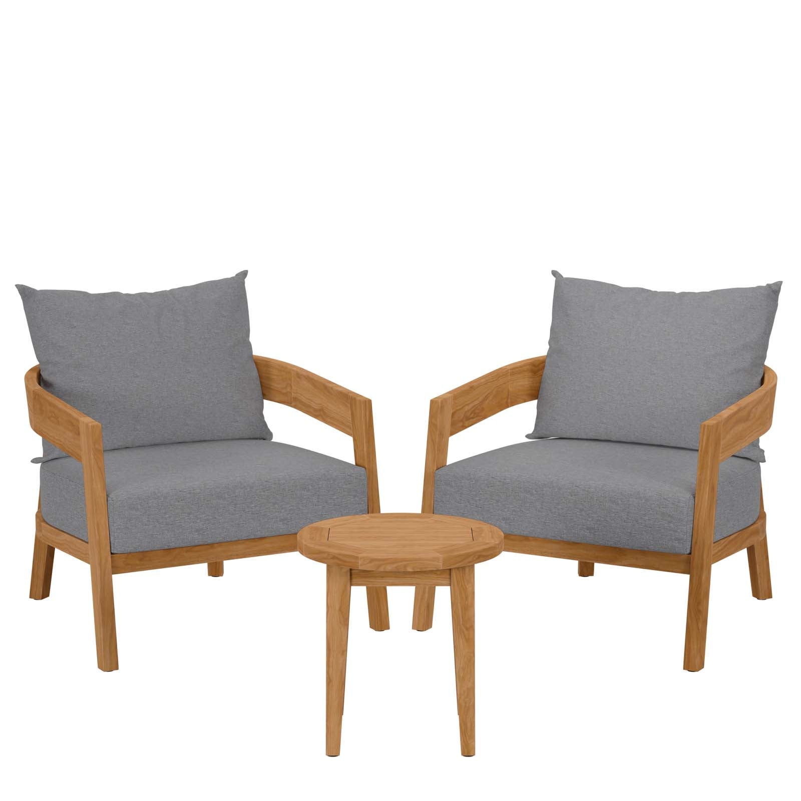 Brisbane 3-Piece Teak Wood Outdoor Patio Outdoor Patio Set By Modway - EEI-5835-NAT-GRY | Sofas |  Modishstore
