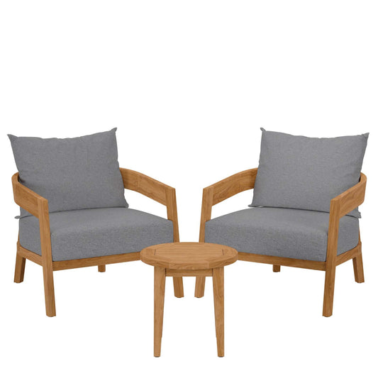 Brisbane 3-Piece Teak Wood Outdoor Patio Outdoor Patio Set By Modway - EEI-5835-NAT-GRY | Sofas |  Modishstore