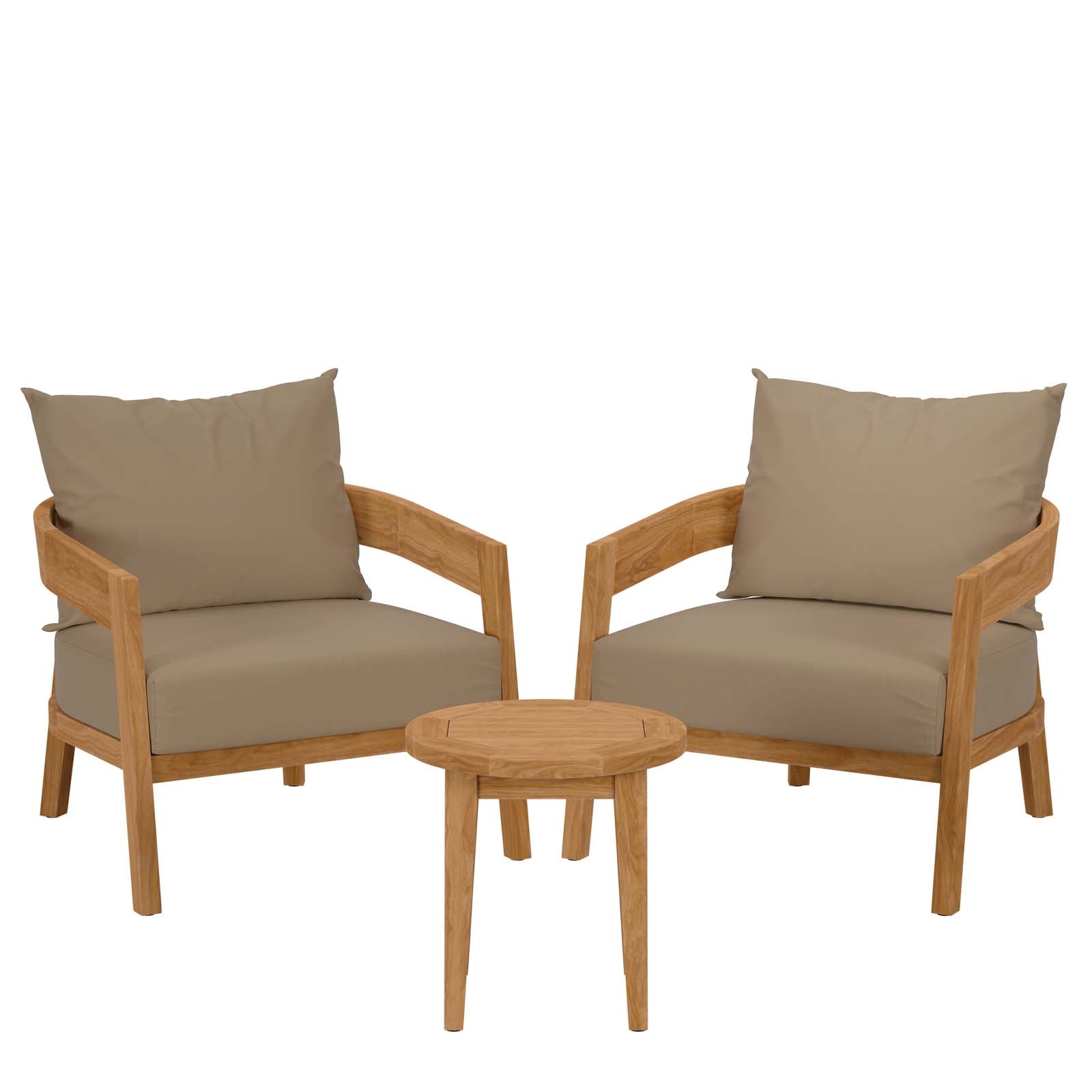 Brisbane 3-Piece Teak Wood Outdoor Patio Outdoor Patio Set By Modway - EEI-5835-NAT-GRY | Sofas |  Modishstore - 2
