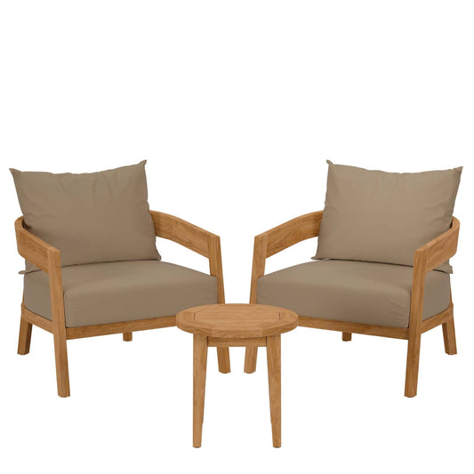 Brisbane 3-Piece Teak Wood Outdoor Patio Outdoor Patio Set By Modway - EEI-5835-NAT-GRY | Sofas |  Modishstore - 2