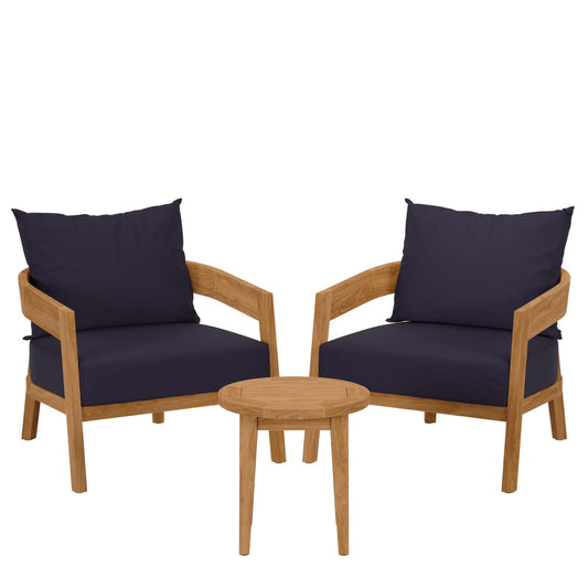 Brisbane 3-Piece Teak Wood Outdoor Patio Outdoor Patio Set By Modway - EEI-5835-NAT-GRY | Sofas |  Modishstore - 3