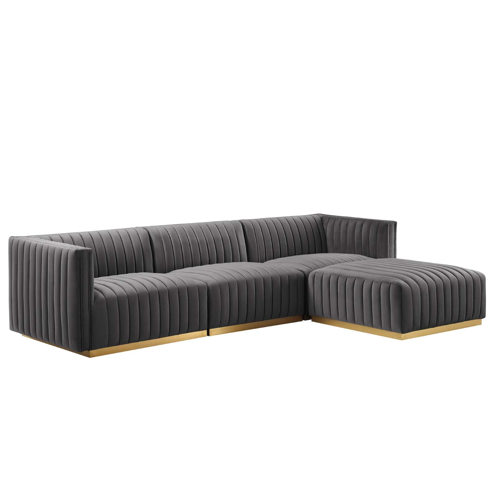 Conjure Channel Tufted Performance Velvet 4-Piece Sectional By Modway - EEI-5844 | Sectional - 3