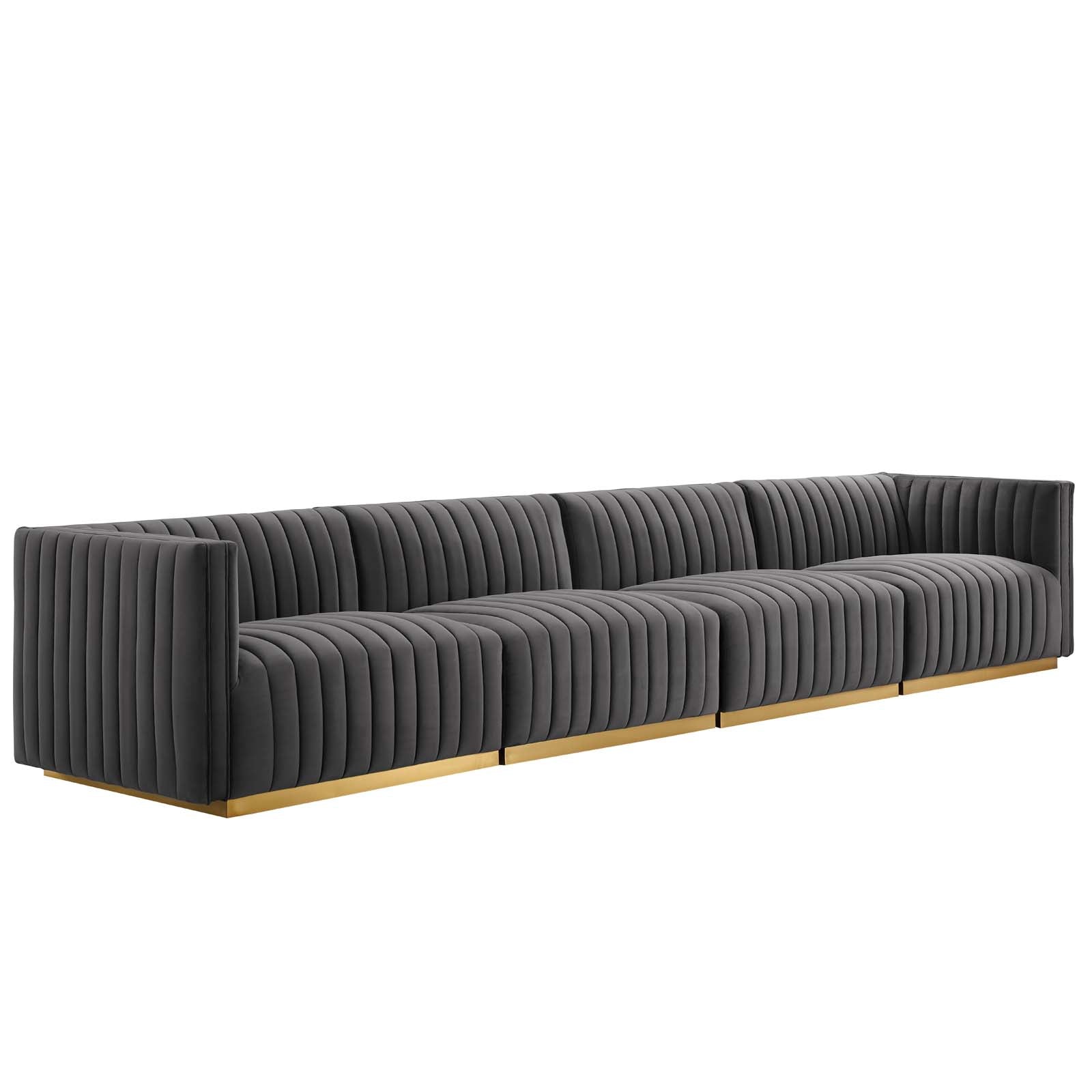 Conjure Channel Tufted Performance Velvet 4-Piece Sofa By Modway - EEI-5845 | Sofas - 3