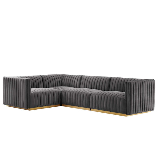 Conjure Channel Tufted Performance Velvet 4-Piece Sectional By Modway - EEI-5847 | Sectional - 3