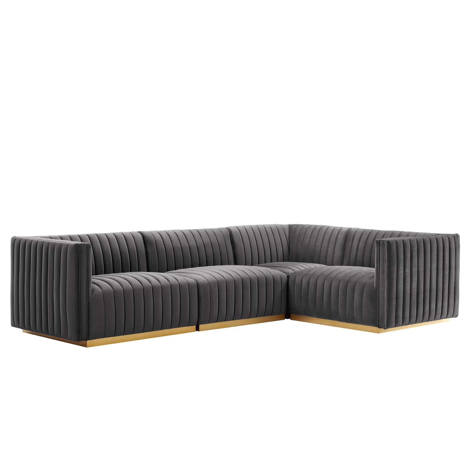 Conjure Channel Tufted Performance Velvet 4-Piece Sectional By Modway - EEI-5848 | Sectional - 3