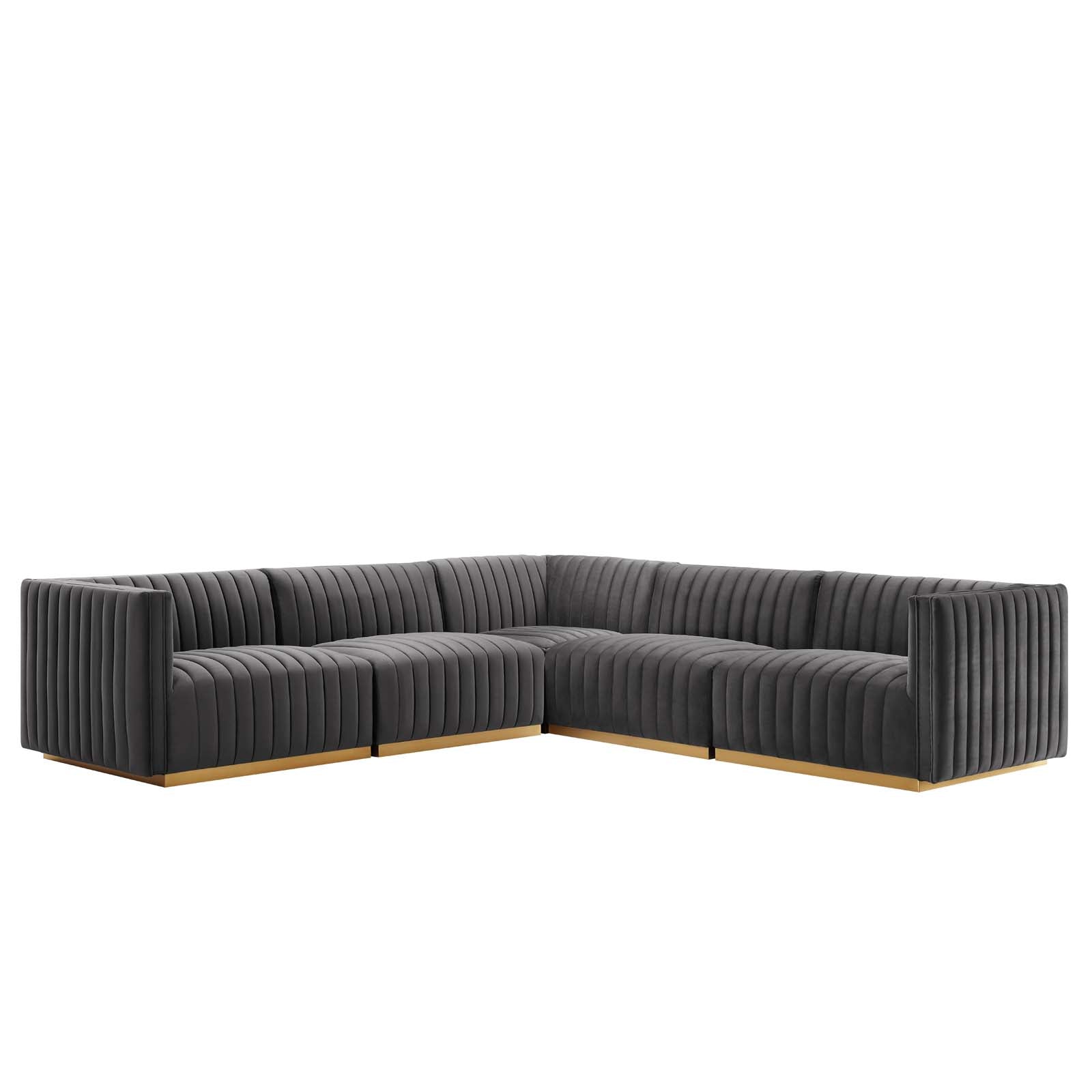 Conjure Channel Tufted Performance Velvet 5-Piece Sectional By Modway - EEI-5849 | Sectional - 3
