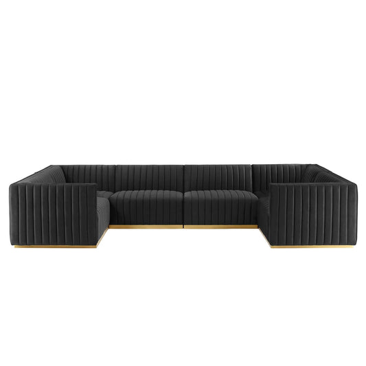 Conjure Channel Tufted Performance Velvet 6-Piece U-Shaped Sectional By Modway - EEI-5851 | Sectional