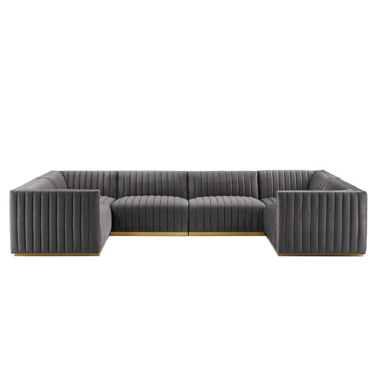 Conjure Channel Tufted Performance Velvet 6-Piece U-Shaped Sectional By Modway - EEI-5851 | Sectional - 3