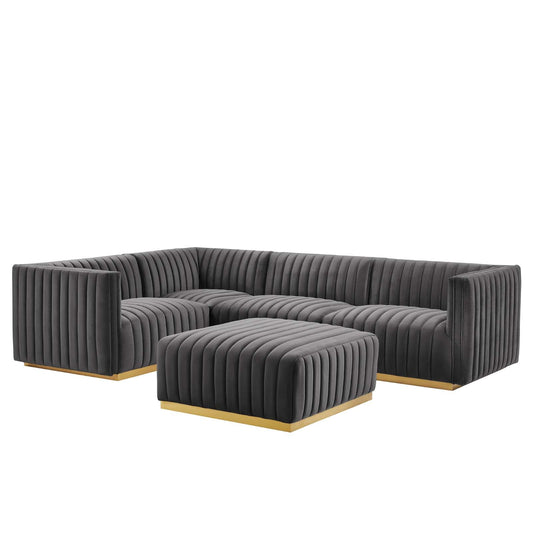 Conjure Channel Tufted Performance Velvet 5-Piece Sectional By Modway - EEI-5852 | Sectional - 2