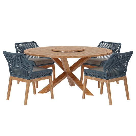 Wellspring 5-Piece Outdoor Patio Teak Wood Dining Set By Modway - EEI-6118 | Outdoor Dining Sets | Modishstore