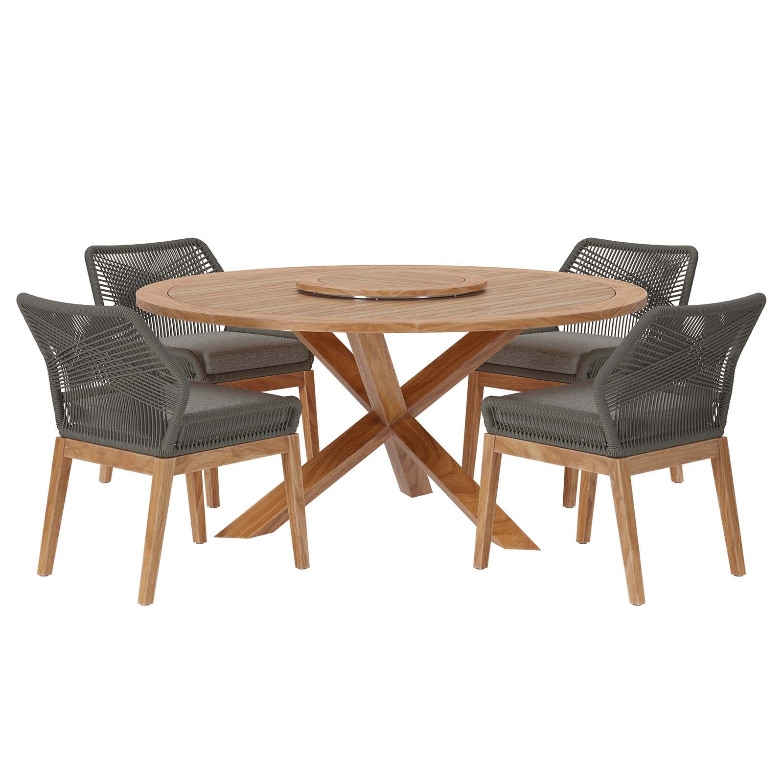 Wellspring 5-Piece Outdoor Patio Teak Wood Dining Set By Modway - EEI-6118 | Outdoor Dining Sets | Modishstore - 2