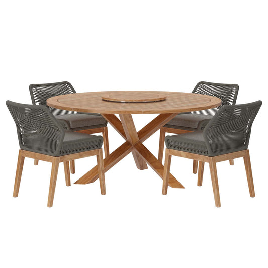 Wellspring 5-Piece Outdoor Patio Teak Wood Dining Set By Modway - EEI-6118 | Outdoor Dining Sets | Modishstore - 2