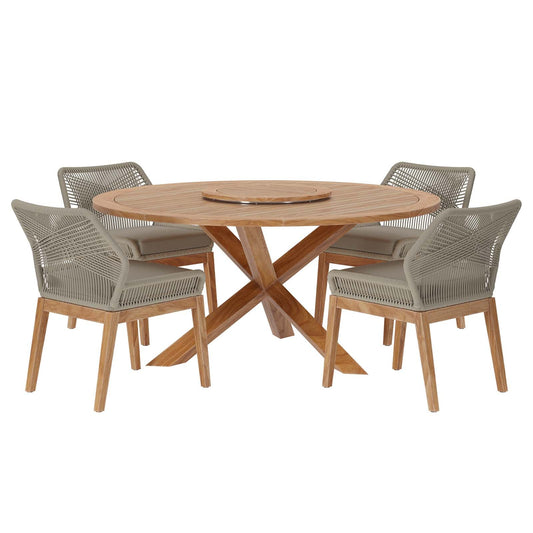 Wellspring 5-Piece Outdoor Patio Teak Wood Dining Set By Modway - EEI-6118 | Outdoor Dining Sets | Modishstore - 3
