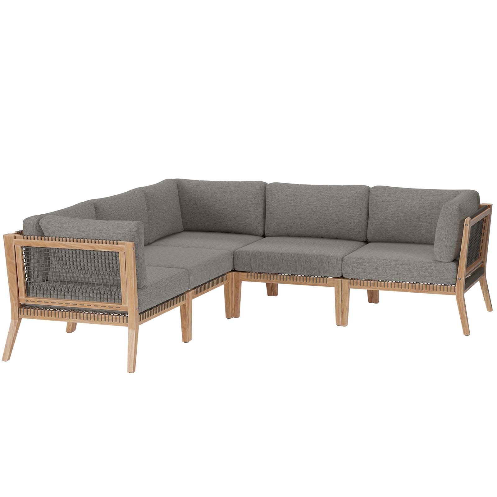 Clearwater Outdoor Patio Teak Wood 5-Piece Sectional Sofa By Modway - EEI-6123 | Outdoor Sofas, Loveseats & Sectionals