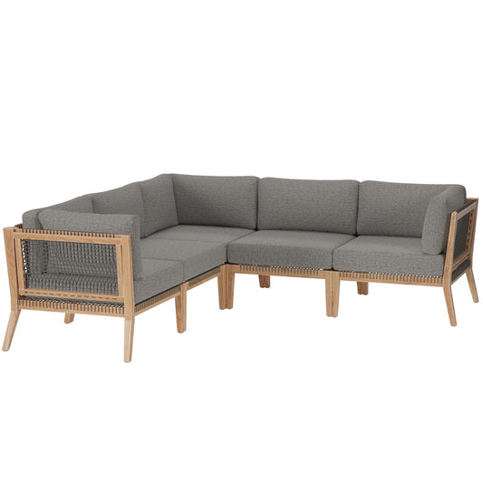 Clearwater Outdoor Patio Teak Wood 5-Piece Sectional Sofa By Modway - EEI-6123 | Outdoor Sofas, Loveseats & Sectionals