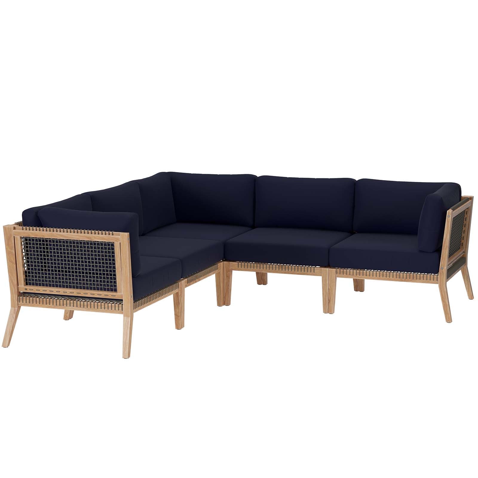 Clearwater Outdoor Patio Teak Wood 5-Piece Sectional Sofa By Modway - EEI-6123 | Outdoor Sofas, Loveseats & Sectionals - 3