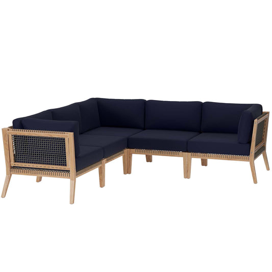 Clearwater Outdoor Patio Teak Wood 5-Piece Sectional Sofa By Modway - EEI-6123 | Outdoor Sofas, Loveseats & Sectionals - 3