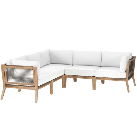 Clearwater Outdoor Patio Teak Wood 5-Piece Sectional Sofa By Modway - EEI-6123 | Outdoor Sofas, Loveseats & Sectionals - 4