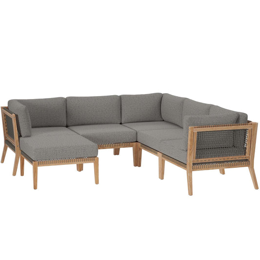Clearwater Outdoor Patio Teak Wood 6-Piece Sectional Sofa By Modway - EEI-6124 | Outdoor Sofas, Loveseats & Sectionals