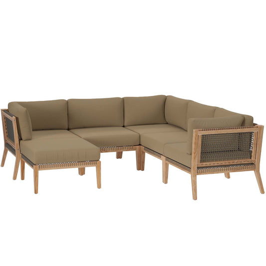 Clearwater Outdoor Patio Teak Wood 6-Piece Sectional Sofa By Modway - EEI-6124 | Outdoor Sofas, Loveseats & Sectionals - 2