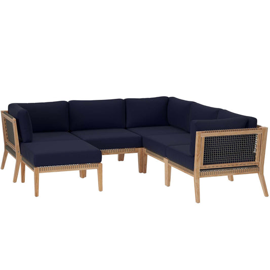 Clearwater Outdoor Patio Teak Wood 6-Piece Sectional Sofa By Modway - EEI-6124 | Outdoor Sofas, Loveseats & Sectionals - 3