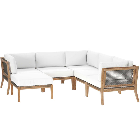 Clearwater Outdoor Patio Teak Wood 6-Piece Sectional Sofa By Modway - EEI-6124 | Outdoor Sofas, Loveseats & Sectionals - 4